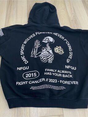 Darc Sport Fight Cancer Hoodie Sweatshirt Mens Large Black Pullover Patch